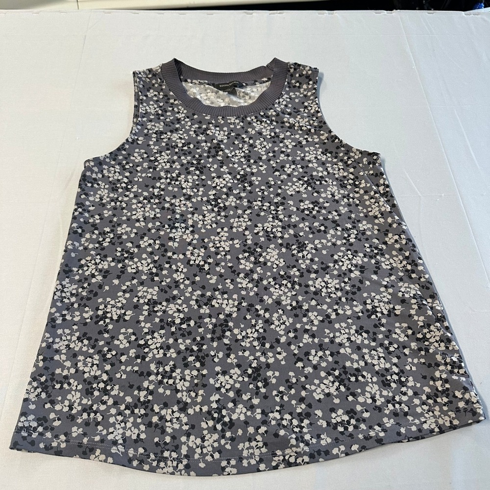 Banana‎ Republic Gray Floral Sleeveless Knit Shell Top Crew Neck Size Medium